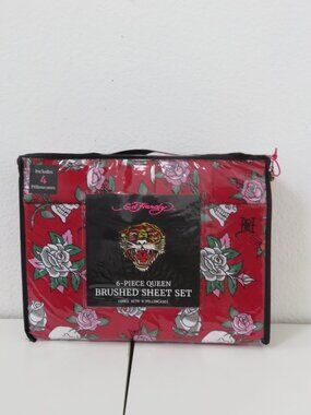 Ed Hardy 6-Piece Queen Floral Red Sheet Set